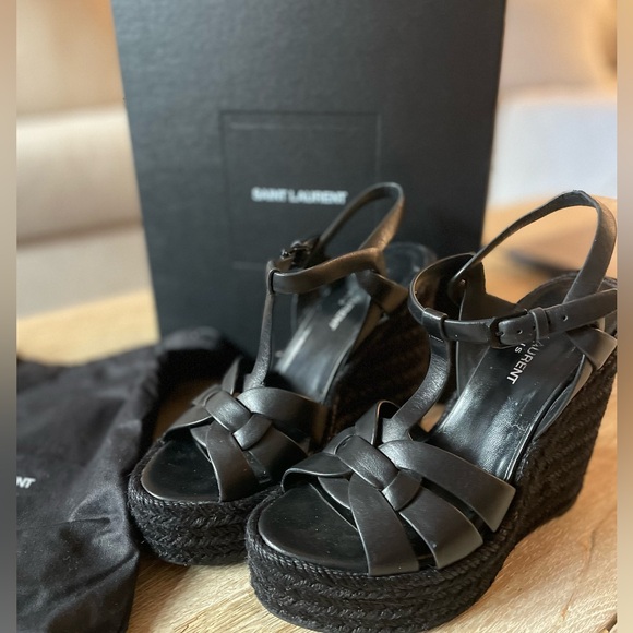 Saint Laurent - Tribute Espadrilles Wedge in Smooth Leather - Picture 7 of 9